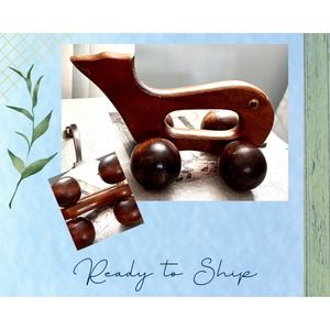 Vintage 1960s Wooden Whale Roller Wheels Push and Pull Toy or Massager